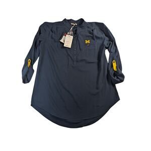 UG Apparel Michigan Wolverines Button Down Tunic Shirt Blue Top Women's Medium